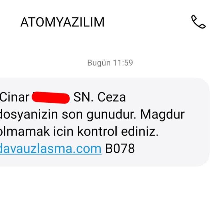 Güven Hukuk (Sms) Atom Yazılım, 'Ceza Dosyanız Bulunmaktadır.' Şeklinde Bir Mesaj