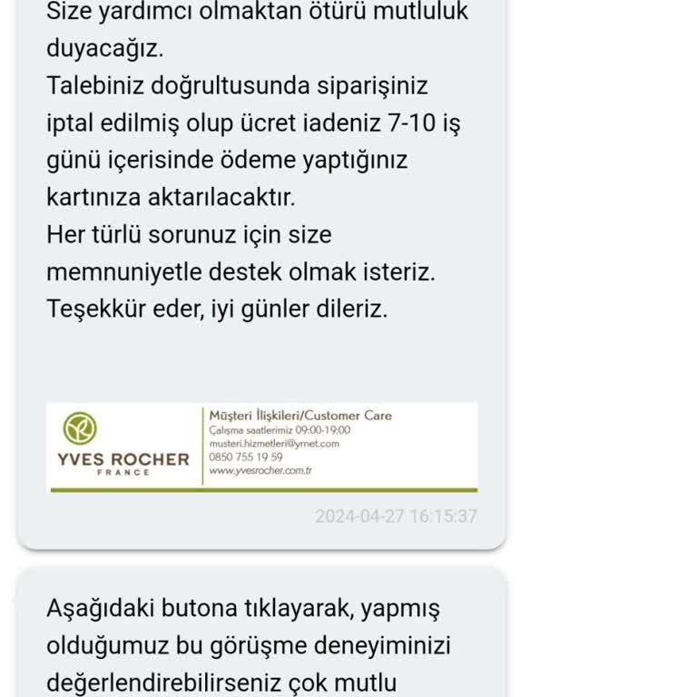 Yves Rocher İade Ücretini Ödemiyor