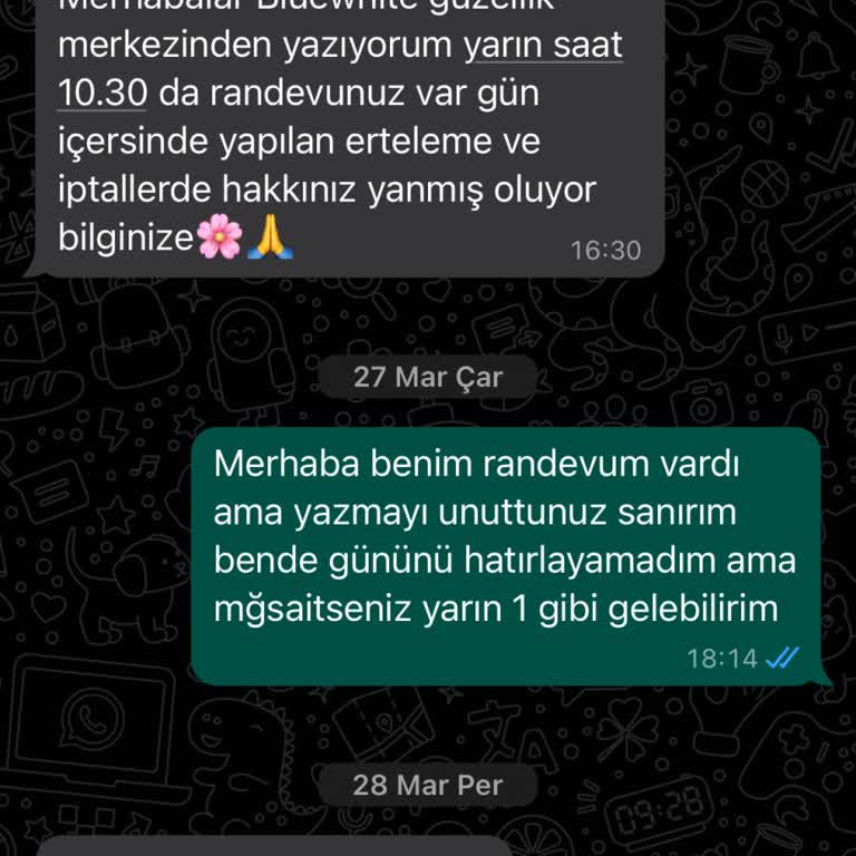 Blue White Estetik ve Güzellik Salonu Seans Haklarımın Gelmediğim İçin Yanması