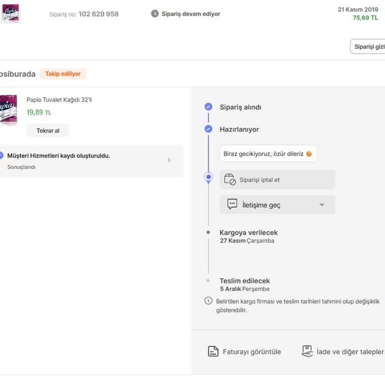 Hepsiburada Kargoya Verilmeyen Ürün Hk