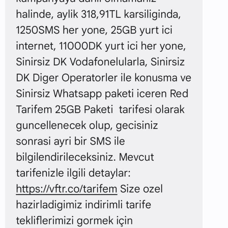 Vodafone Haber Vermeden Tarife Değişikliği İstemesi
