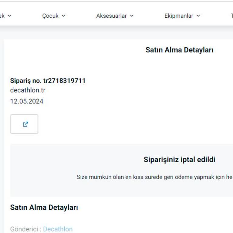 Decathlon Siparişim İptal Edildi