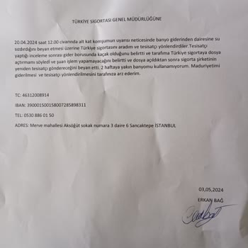 Türkiye Sigorta Su Hasarı Dosya