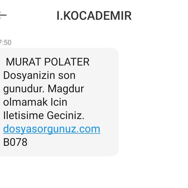 I.KOCADEMIR (SMS) Virüslü SMS Link