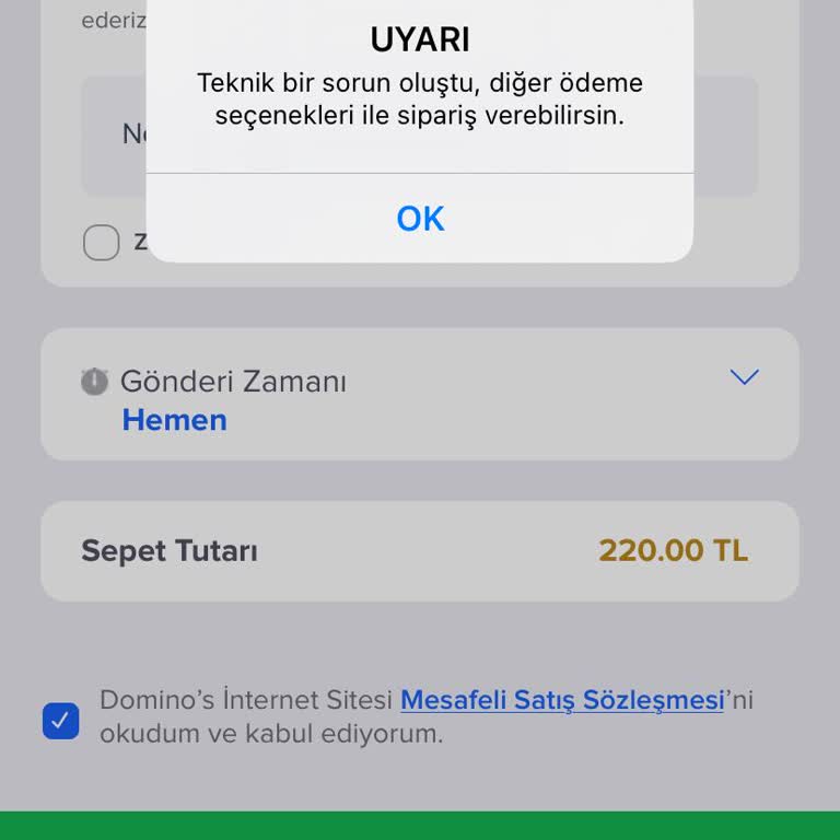 Domino's Cüzdan Teknik Sorun