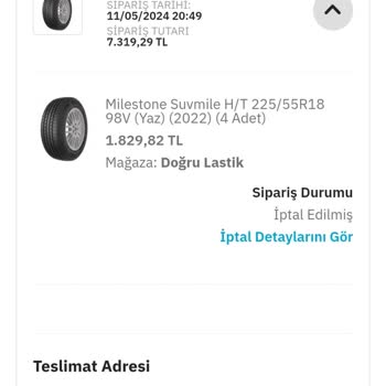 PttAVM Stokta Yok Bahanesiyle İptal Edilen Lastik Siparişi