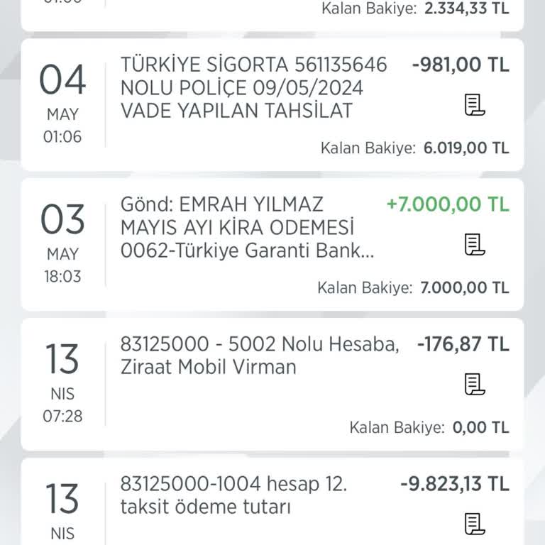 Ziraat Bankası Hesabımdan Türkiye Sigorta Tarafından Transfer