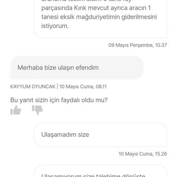 Kayyum Oyuncak Eksik Ürün Ve Kusurlu Ürünler