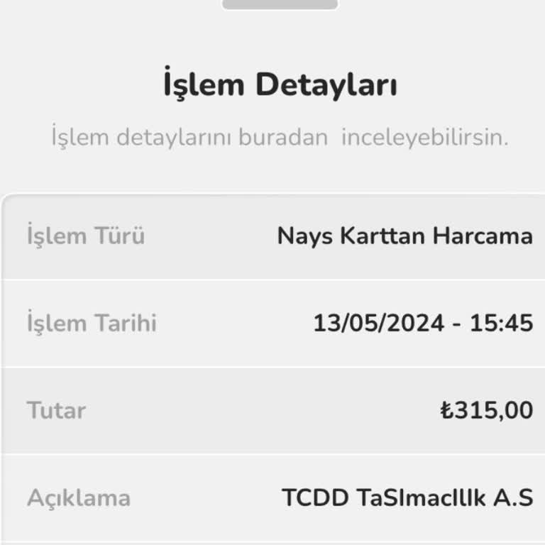 TCDD Param Kartımdan Çekildi Bilet Oluşturulmadı