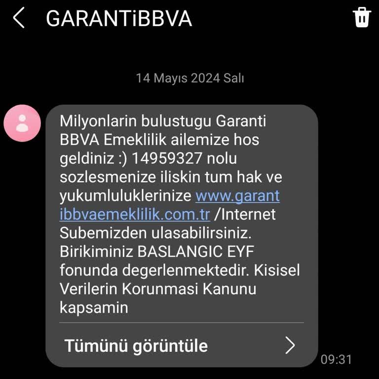 Garanti BBVA Emeklilik ve Hayat Garanti BBVA Alakasız Emeklilik Mesajı