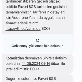 Vodafone Haksız Yere Paket Tarife İptal Etti. Bilgilendirme Yok.