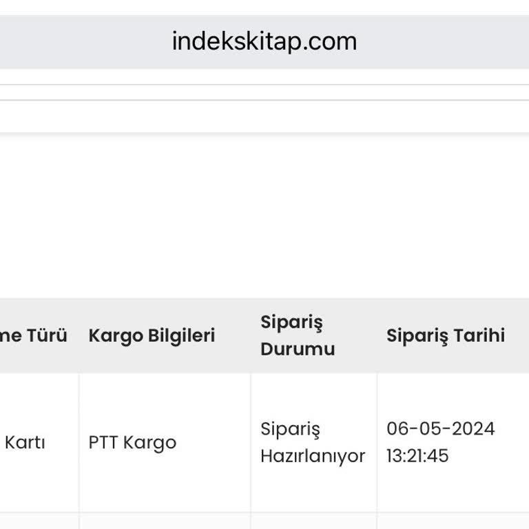 İndeks Kitap Siparişimi Kargoya Vermiyor
