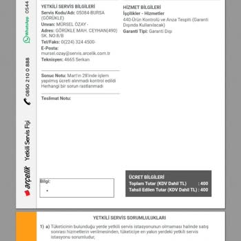 Arçelik Servis Tamiri Yapıldıktan Sonra Makinemde Oluşan Arızalar