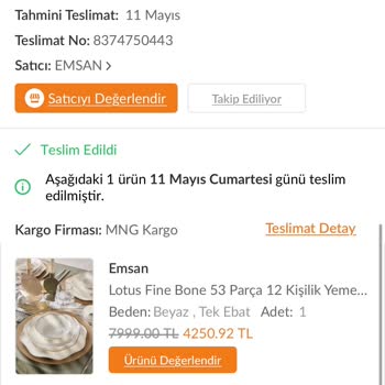 Emsan Tabak Takımı Kırık Geldi