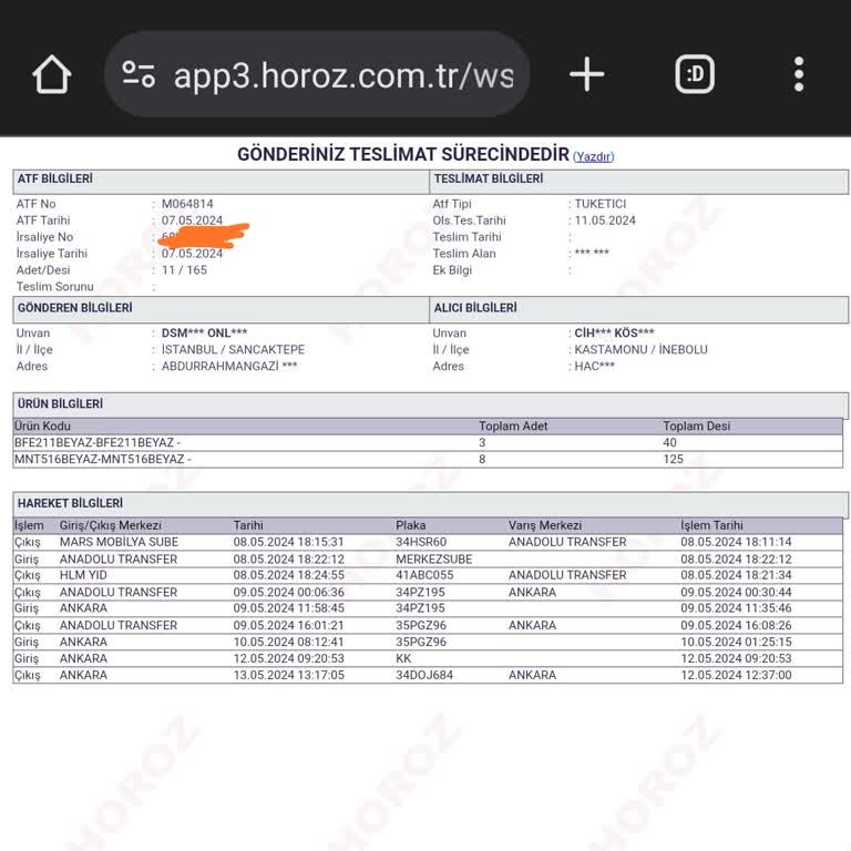 Horoz Lojistik Günlerdir Sadece Transfer Merkezine Giriş Çıkış Yapan Kargomuz