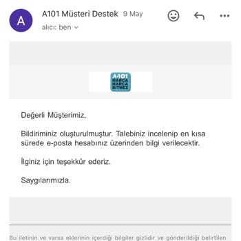 A101 Ürün İade Kodu Gönderilmemesi
