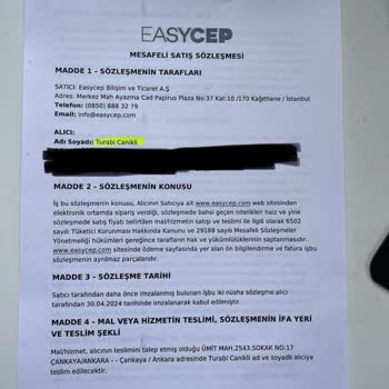 EasyCep Telefon Aldım Göndermediler Tarafıma