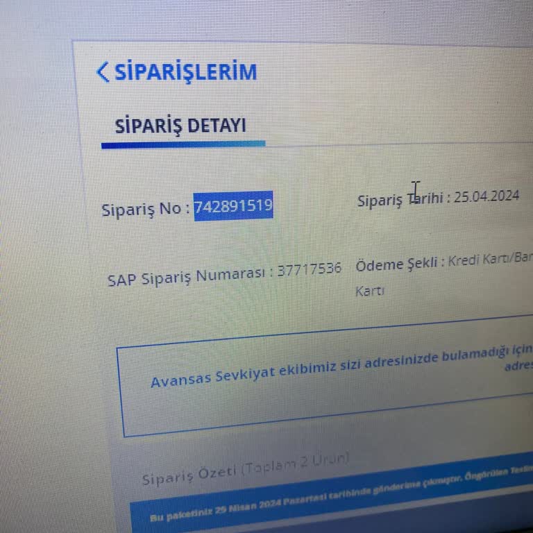 Avansas Online Sipariş Gelmemesi