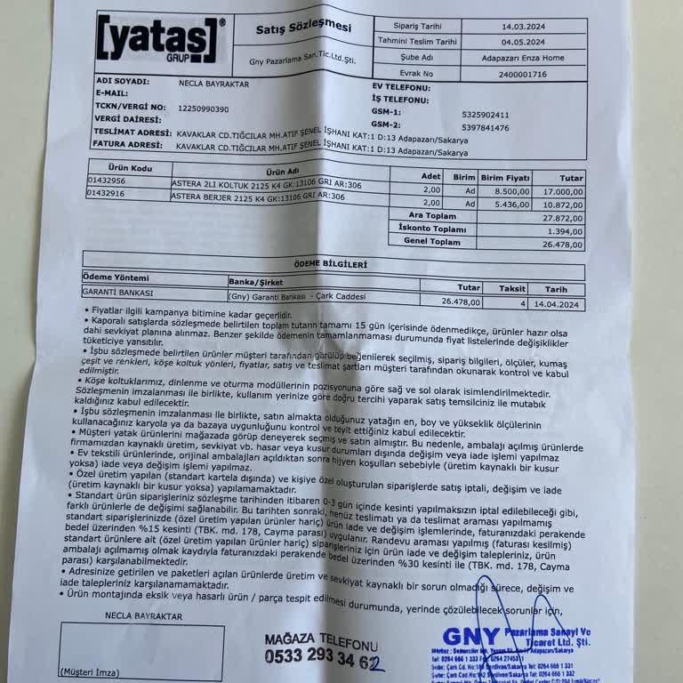 Yataş Enza Sakarya Yuvam Sokak Bayi