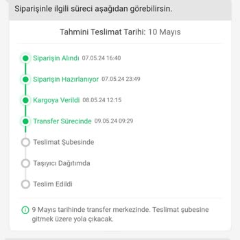 Trendyol Express 8 Mayıs'ta Verilen Siparişin Tuzla Elmalı'da Bekletilmesi
