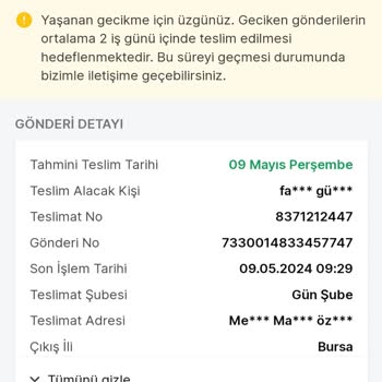 Trendyol Express 8 Mayıs'ta Verilen Siparişin Tuzla Elmalı'da Bekletilmesi