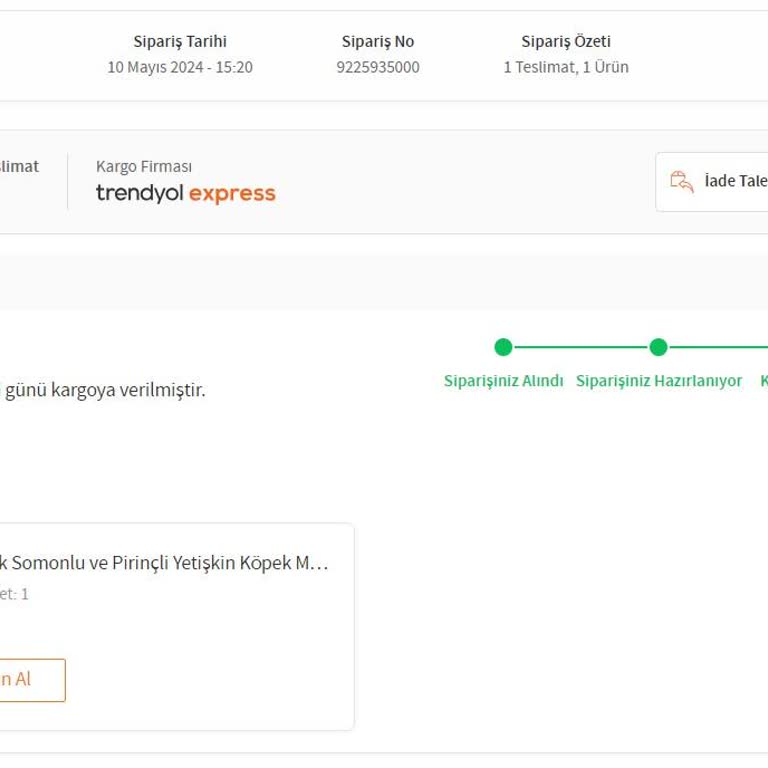 Trendyol Express Köpek Mamasının Bir Türlü Trendyol Tarafından Teslim Edilememesi