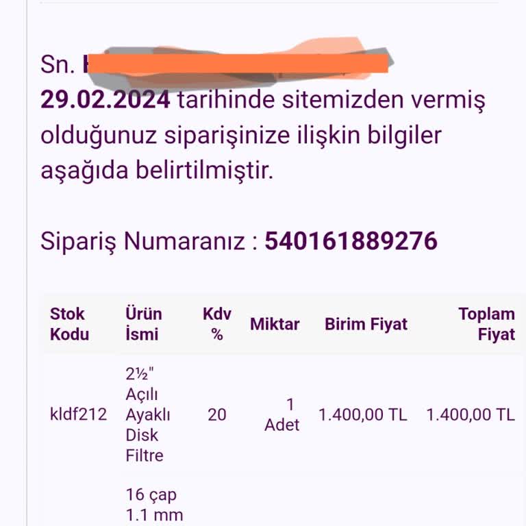 Kalitek Damlama Siparişi Teslim Etmiyor