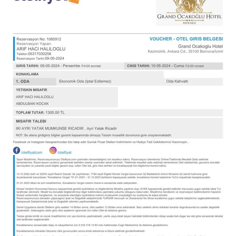 Grand Ocakoğlu Hotel Rezervasyon Hayal Kırıklığı Ve İade Talebi