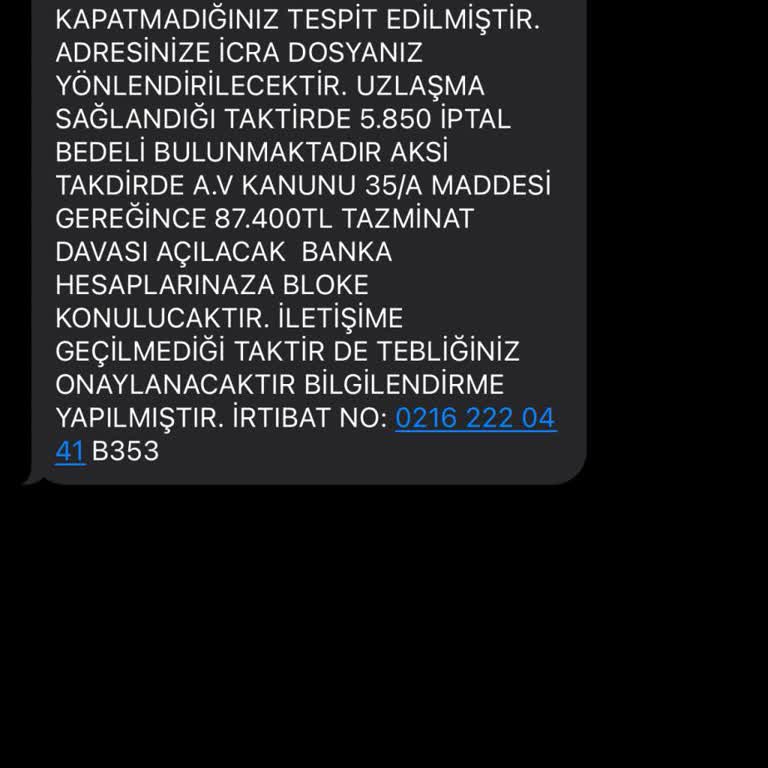 0216 222 04 41 Numaradan İcraya Verileceğime Dair SMS Geliyor