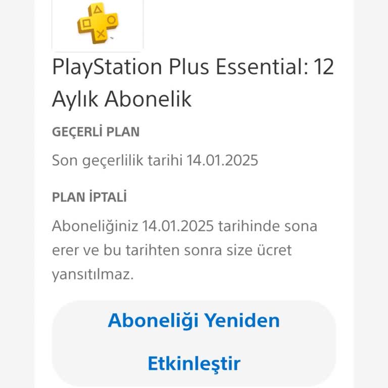 PlayStation Plus 12 Aylık Üyelik Yenilemiş İptal Edilemiyor.