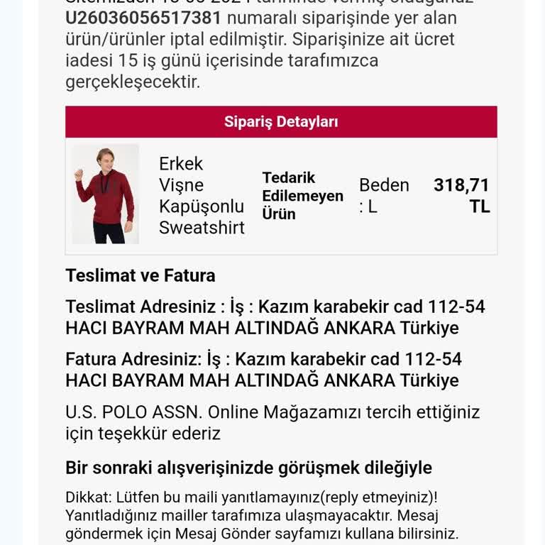 U.S. Polo Assn. Polo Sipariş İptalleri