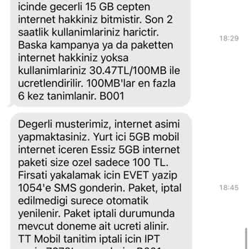 Türk Telekom Fatura Aşım Detaylarının Müşteriye Aktarılmaması