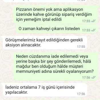 Domino's Pizza Para İadesi Yapmadı.