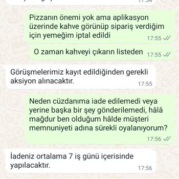 Domino's Pizza Para İadesi Yapmadı.
