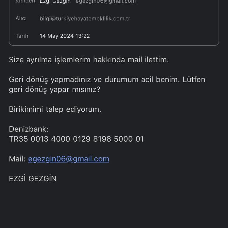 Türkiye Hayat Emeklilik Paramı Vermiyor. Acil Dönüş