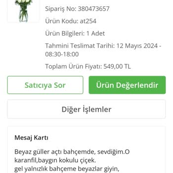 ÇiçekSepeti 380473657 Numaralı Sipariş