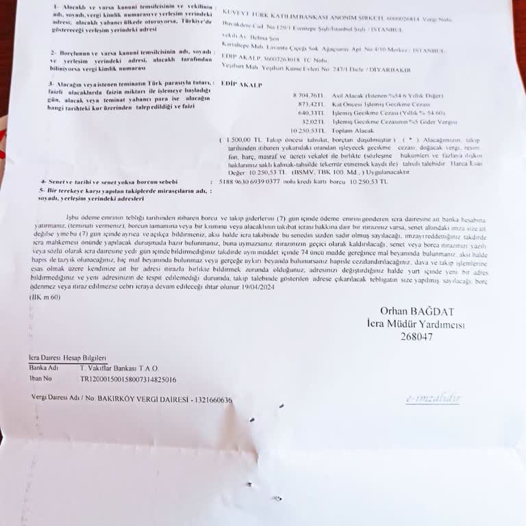 Kuveyt Türk İcranın Kapanmasını Borcumun Aslını Ödemeyi Talep Ediyorum