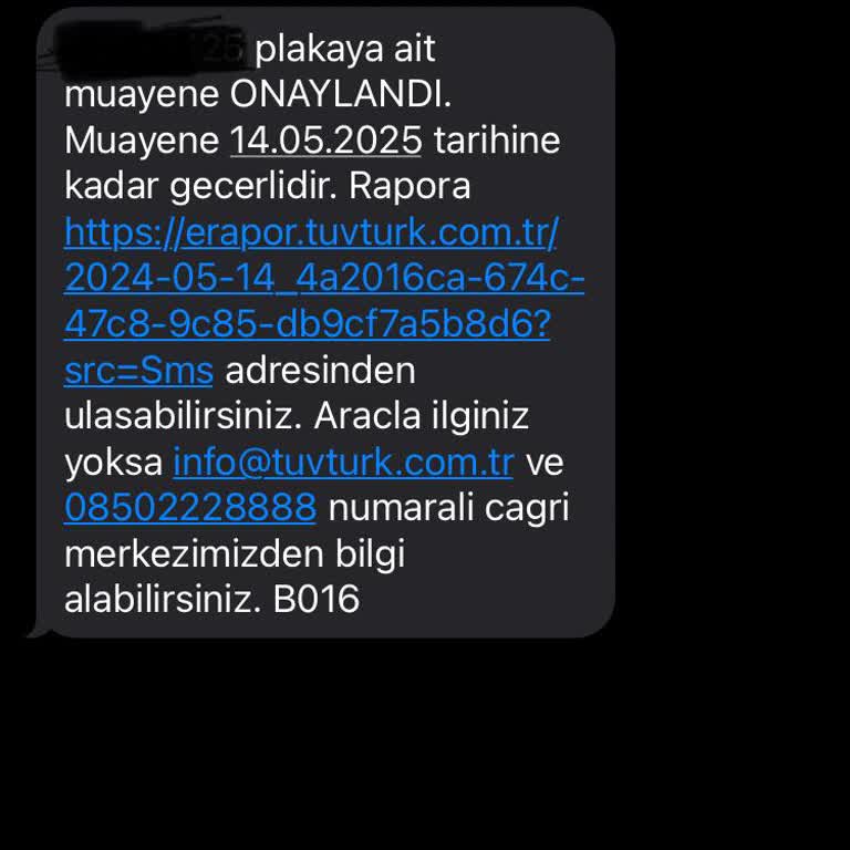 Tüvtürk Muayene Mesajı Geldi
