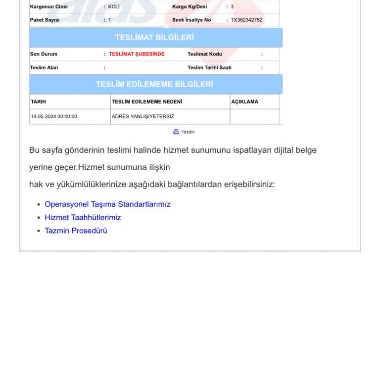 Aras Kargo Beymer Şubesi Mağduriyeti