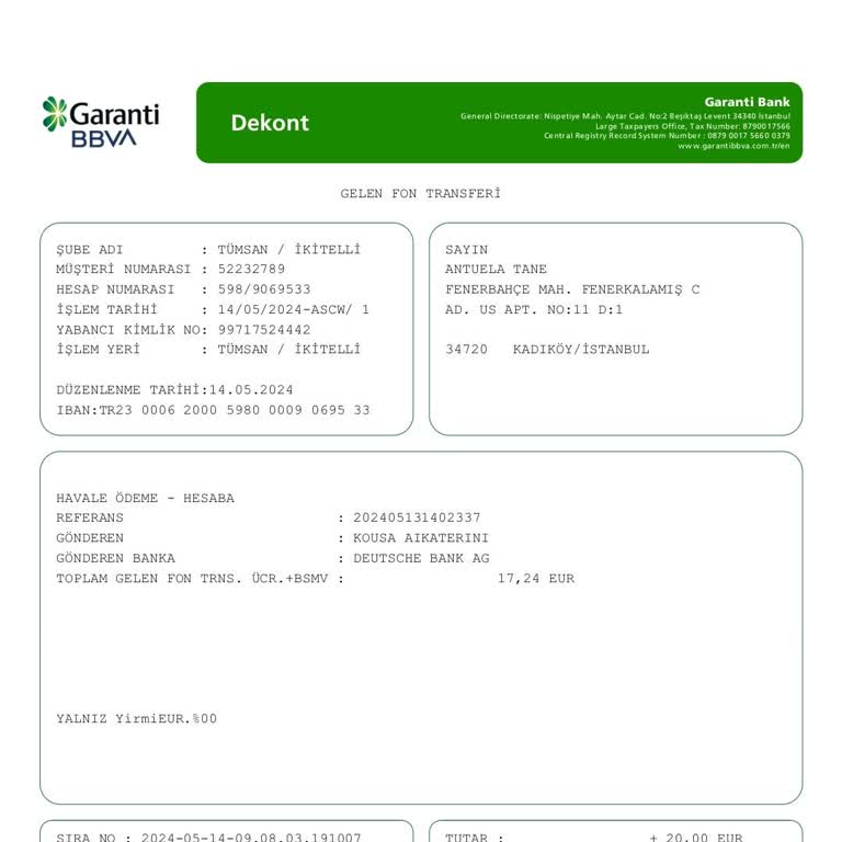 Garanti BBVA Yurt Dışı Havale Ücreti Kesintisi