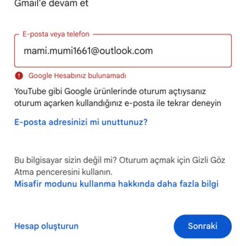 Outlook Hesap Bulanamadı