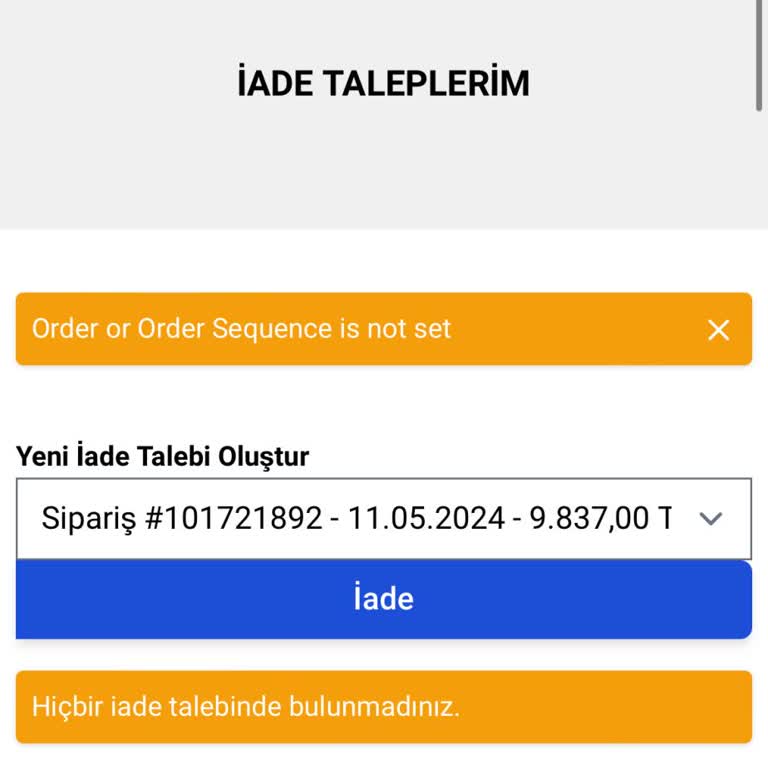 Saat & Saat İade Talebi Oluşturulamıyor