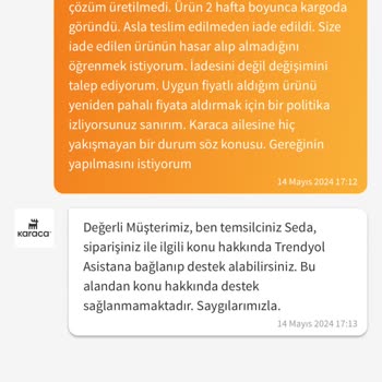 Trendyol Karaca Ürünümü Göndermiyor