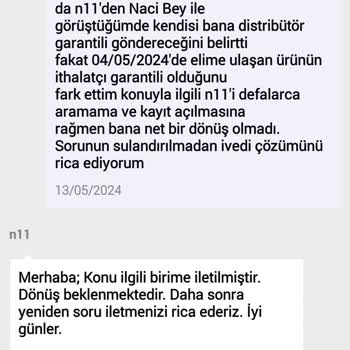 N11 Distribütör Garanti Sorunu
