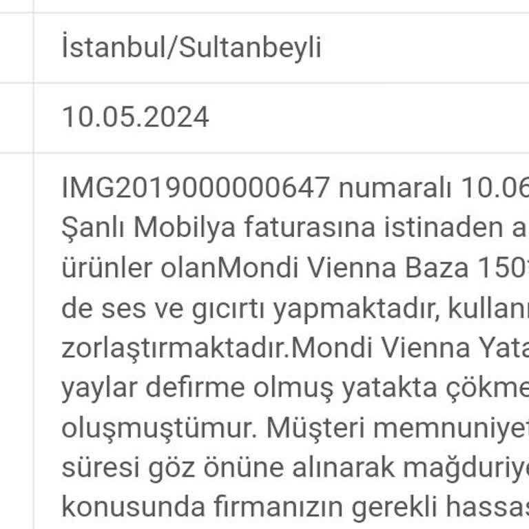 Mondi Yatak & Baza Şikayet