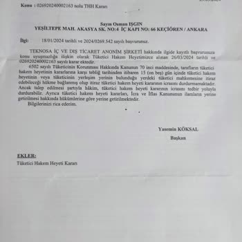 Teknosa Tüketici Hakem Heyeti Kararını Uygulamıyor