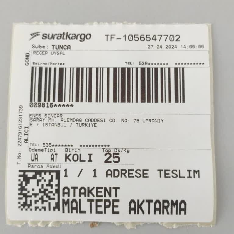 Sürat Kargo Atakent Şubesi Tanzim