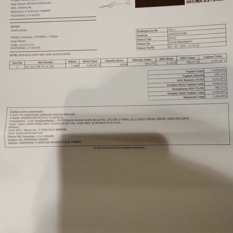 Emo Optik Ürün Fatura Ve İade Talebi