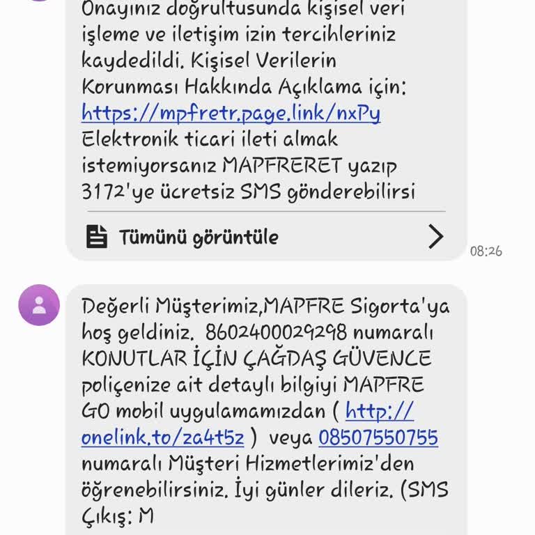 Mapfre Sigorta'dan Gelen Anlamsız Mesaj