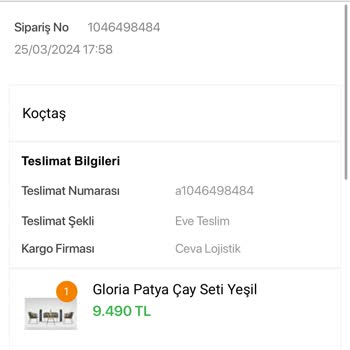 Koçtaş -Gloria Patya Çay Seti Yeşil- 2 Aydır Haber Alınamıyor